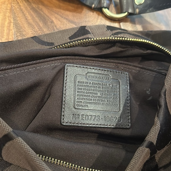 Coach Carly Brown Canvas Leather Trim Turnlock Zipper Closure Hobo Shoulder Bag - Picture 5 of 15